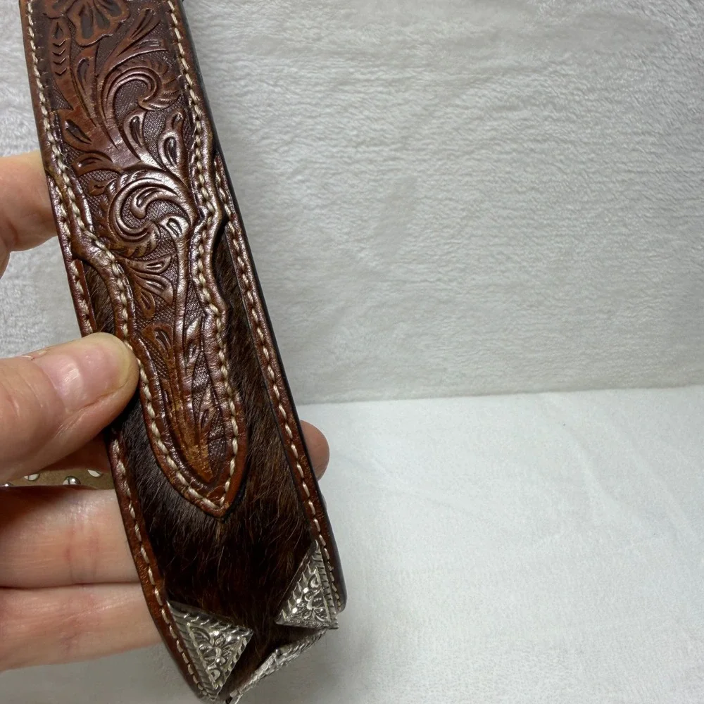 NOCONA Mens‎ Diamond Conch Calf Hair Leather Western Studded Belt 32 *NO BUCKLE*